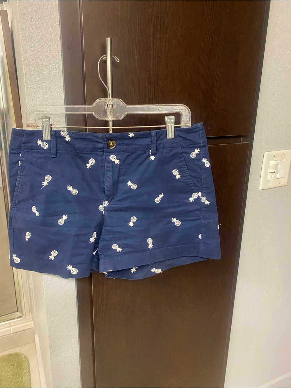 LOFT Navy Blue Pineapple Embroidered Cotton Shorts